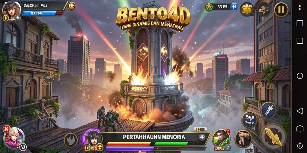 Gameplay BENTO4D dengan strategi menara yang mendebarkan.
