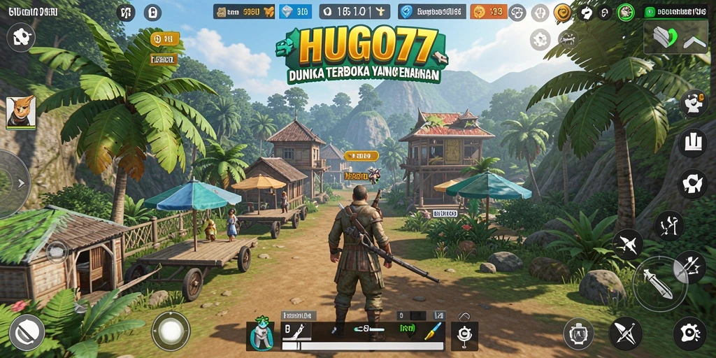 Screenshoot gameplay HUGO77 menampilkan dunia terbuka yang memukau.