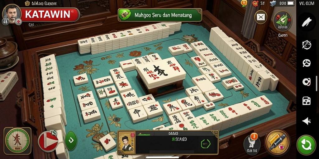 Tampilan gameplay KATAWIN dengan ubin Mahjong berwarna-warni.