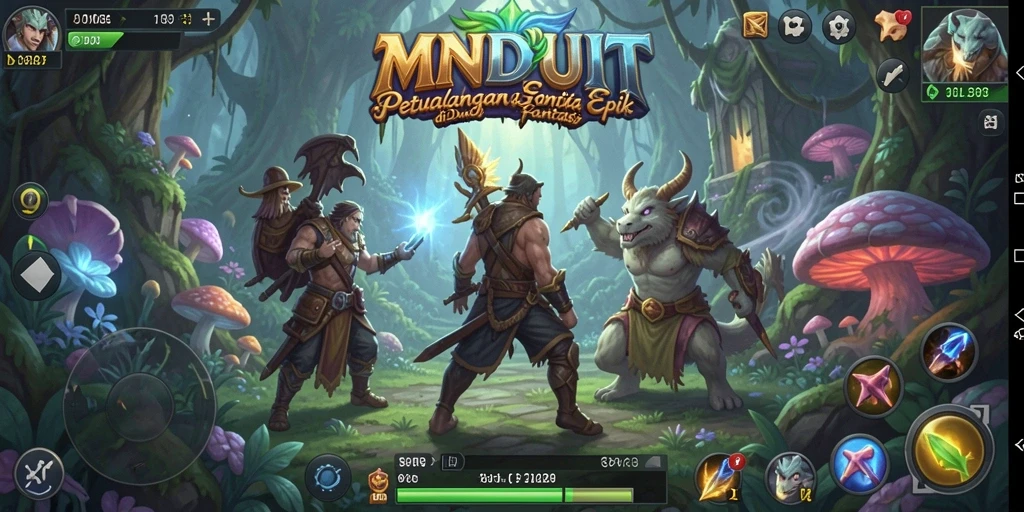 Tampilan gameplay MNDUIT yang epik dan penuh aksi di dunia fantasi.