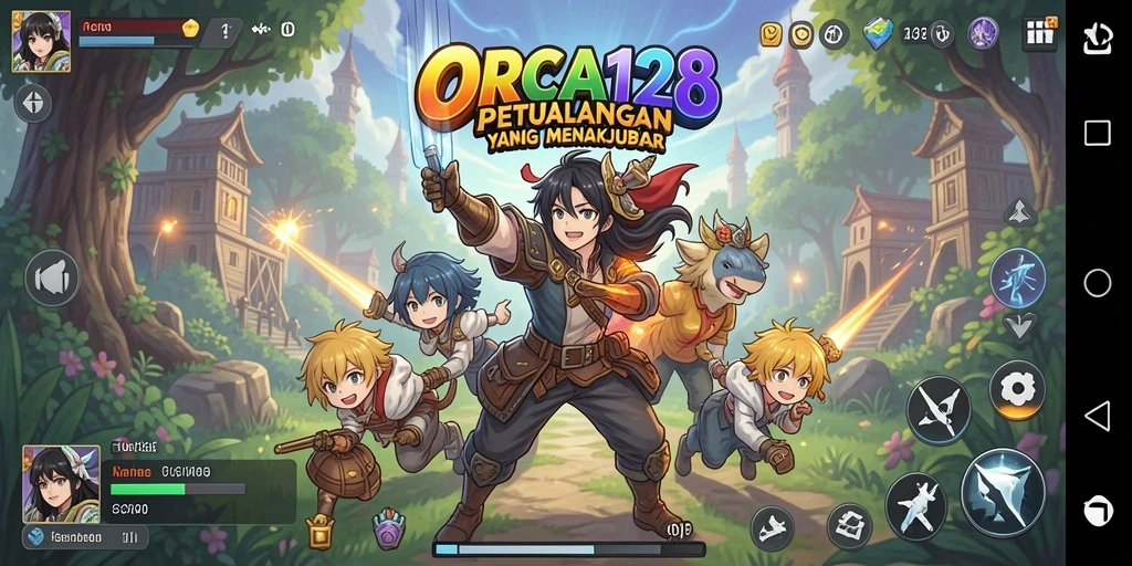 Tangkapan layar gameplay ORCA128 yang menakjubkan dengan karakter anime.