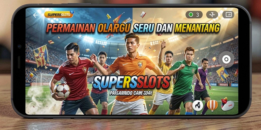 Tampilan utama gameplay SUPERSLOTS dengan aksi olahraga yang seru.